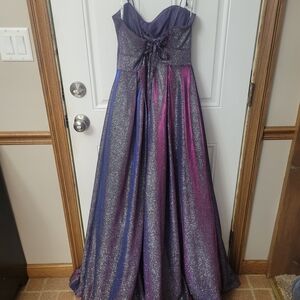 Sparkle Purple and Pink Ombre Prom Dress with Metallic Shine